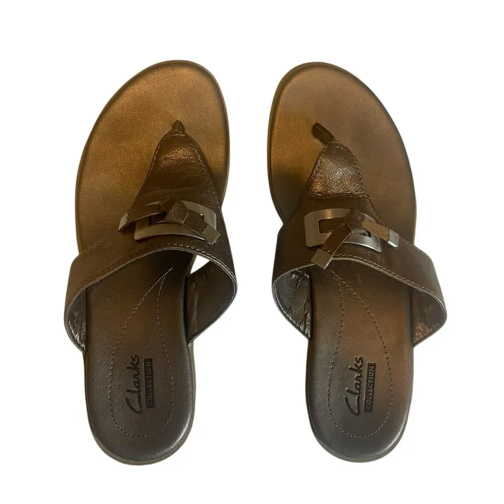 Clarks Sandals Women's Size 6 Metallic Platform Leather